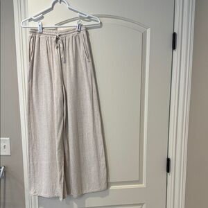 Beige Wide-Leg linen Pants